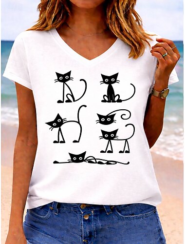  Mujer Camiseta Estampado Graphic Letra Equipo de fútbol Elegante Clásico Casual Manga Corta Escote en Pico Tops regulares Casual Diario Blanco Verde Claro Rosa Azul cielo Beige Verano Primavera