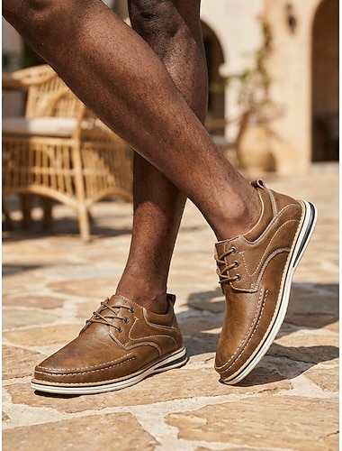  herrebrune casual derbysko med snøring, lette og komfortable tursko for utendørsferiesteder, feriereiser, sommerfritid, helgeturer og avslappet herrestil