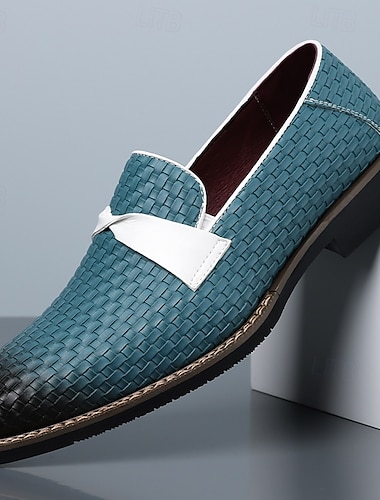  herre blå vevde loafers slip-on fargeblokk pensko smart casual forretningssko for kontor, bryllup, banketter, fester, reiser og herrekjoler