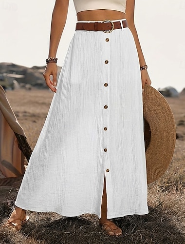  Damen Urlaubsrock Mode Lässig Sommer Maxi Mittlere Taille Röcke Einfarbig Unelastisch Täglich Urlaub Schwarz Weiß Marinenblau Orange Sommer Polyester