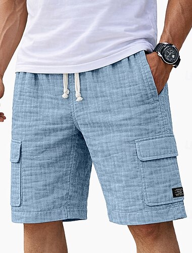  Pánské Šortky s kapsami Kraťasy Letní šortky Plážové šortky Neformální šortky Šňůrky Elastický pas Pevná barva S texturou Pohodlné Krátký Denní Venkovní Streetwear Módní Retro Vodní modrá Černá