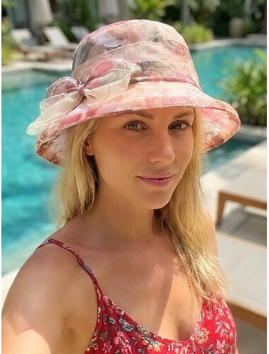  Dames bohemian, ademende, lichtgewicht polyester zonnehoed, veelkleurige bucket hat met bloemenprint en strik, perfect voor strandvakantie, dagelijks gebruik en zomervakantie.