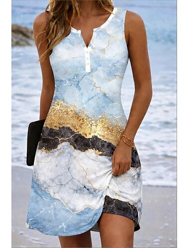 Γυναικεία Μίνι φόρεμα Φόρεμα για τον ήλιο Καλοκαιρινό φόρεμα Διακοπές Καθημερινό Καθημερινά Παραλία Αργίες Κανονικό Γραφική Δετοβαμένο Αφηρημένο Αμάνικο Λαιμόκοψη V