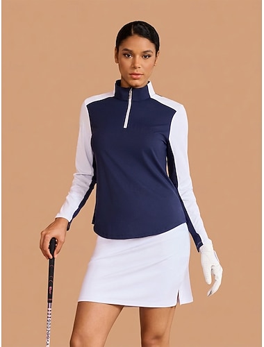  polo da donna blu e bianca a maniche lunghe top abbigliamento femminile outfit indossare abbigliamento