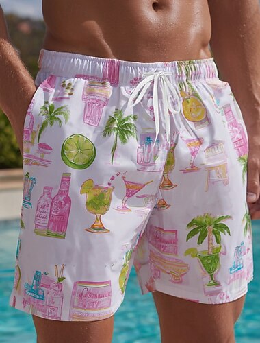  Herre Kokosnøttre Drikke Badeshorts Badedrakter Badeshorts Surfeshorts Medium Midje Hawaiisk Strandferie Sidelommer Mesh fôr Elastisk snøring i midjen Designer Klær