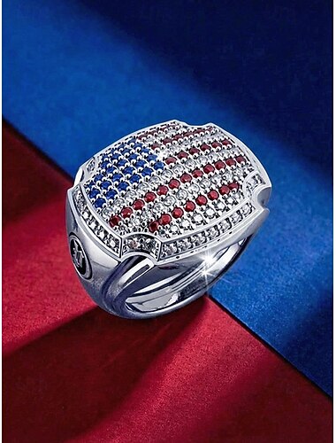  Herrering i legering med amerikansk flaggdesign, flere størrelser, patriotisk stil, perfekt for amerikansk 50-årsjubileum, uavhengighetsdagen, fritidsklær, hverdagsaktiviteter utendørs