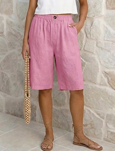  Femmes Bermuda Pantalon capri Shorts Shorts d'été Vacances Mode Streetwear Longueur Genou Taille haute Uni Avec Poches Taille Élastique Respirabilité Confortable Respirant Élastique Quotidien