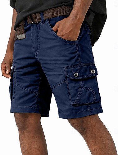 Herr Cargobyxor Cargo-shorts Shorts Casual shorts Ficka Elastisk midja Slät Enfärgat Knelängd Ledigt Utomhus Streetwear Mode Streetwear Svart Marinblå Oelastisk