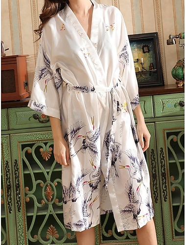  Dame lounge Kappe Nattkjole Mote Fritid Grafisk Silkemyke satengpysjamas Lapper Kjoler Feriereise Gate Stevnemøte Halvlange ermer V-hals Sjø blå Svart Hvit Rød Grå Sommer Vår Løstsittende