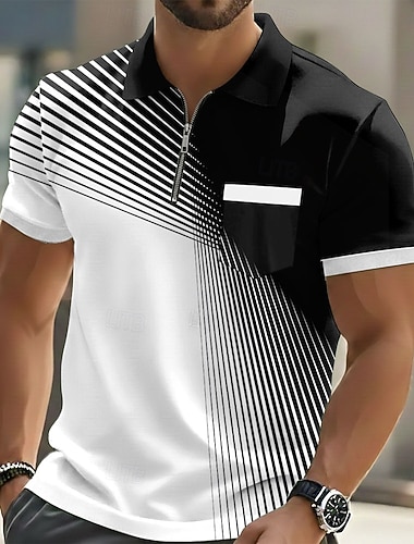  Miesten Geometrinen Poolopaidat Lyhythihainen Poolopaidat Kauluskäänne Vapaa-aika ulko- Pyhäpäivä Arki-asut Tasku 3D-tulostus Kevät kesä Sininen Musta Purppura