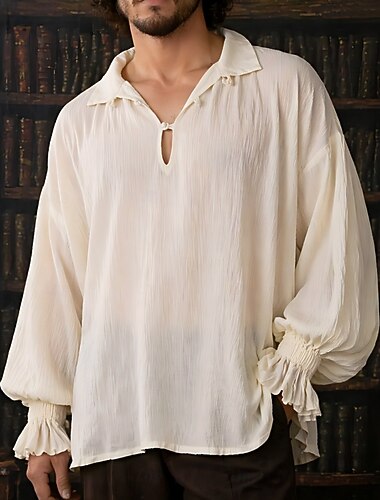  Médiéval Renaissance Chemise Manches longues Pirate Viking Déguisement Unisexe Viking Pirate Halloween Carnaval Performance LARP Foire de la Renaissance Adulte Chemise