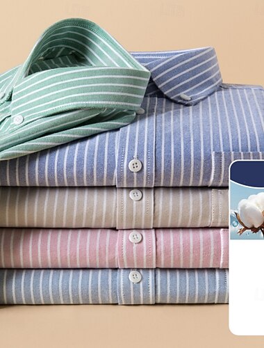  Homme Chemise Chemise habillée Chemise boutonnée Chemise Oxford Rayé Extérieur Affaires Bleu Bleu Ciel Rose dragée Vert manche longue Col Rabattu Été Printemps Vêtement Tenue Boutons