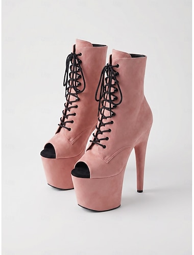  Botas peep toe femininas com plataforma de 20 cm - botinhas de salto agulha extremo com cadarço para pole dance e festas noturnas. &roupa de balada