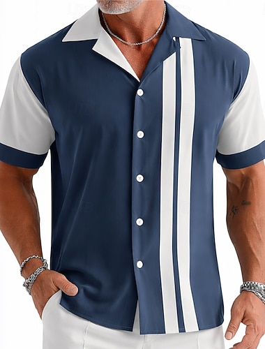  Per uomo Geometrico A righe Camicia Camicia da Bowling Camicia con collo camp Manica Corta Moda Casual Abbigliamento casual alla moda Vacanza Estate Primavera Colletto cubano Stampa 3D Camicie con