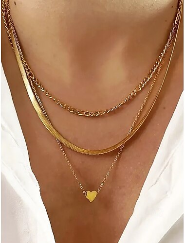  Женский комплект из многослойного колье с подвеской в виде сердца из сплава, колье-чокер из золота и серебра с несколькими цепочками для пляжного отдыха, повседневной носки, путешествий и