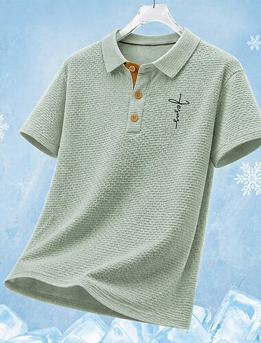  Homme polo en seersucker Texturé Occasionnel Fête Classique Manche Courte Mode Basique Uni Boutons Refroidissement Printemps & Été Bleu Blanche Vert polo en seersucker