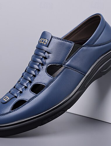  Blauwe casual sandalen met vetersluiting en uitsparing voor heren, ademend, gesloten teen, comfortabele zomersandalen om in te wandelen, smart casual stijl, ideaal voor dagelijks gebruik en vakantie.