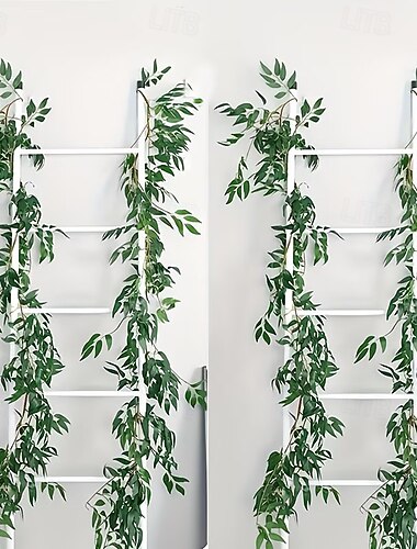  Guirnalda artificial de hojas de sauce verde (2/4 piezas), plantas colgantes de plástico de 2 m de largo con hojas desmontables, decoración realista de hiedra artificial para bodas, compromisos,
