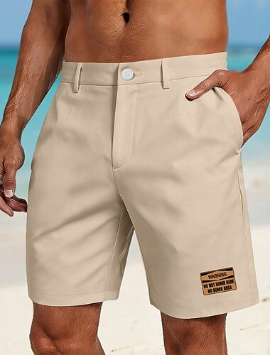  男性用 警示标识 レタープリント バミューダショーツ カジュアルショーツ ゴルフショーツ ミディアムウエスト カジュアル ワーク ビーチ スポーツ・アウトドア フラットフロントショーツ（ポケット4つ付き） デザイナー 衣類