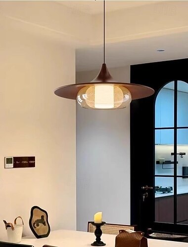  מנורת תליון תעשייתית מודרנית עם אהיל מתכת רחב ומפזר זכוכית שקוף, מנורת תקרה תלויה בעיצוב חרוט לאי מטבח, פינת אוכל, חדר שינה, כניסה 110-240v