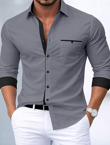  Voor heren Overhemd Button-down overhemd Strijkvrij overhemd Overhemd met knopen Kleurenblok Casual Dagelijks blauw Wit Roze khaki Lange mouw Strijkijzer Lente Lente & Herfst Kleding Lapwerk