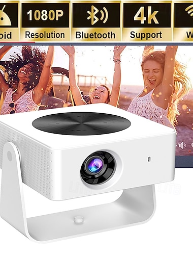  Native 1080p miniprojektor med wifi 6 og bluetooth, smart Android-projektor som støtter 4k, bærbar filmprojektor for hjemmekino &utendørs, 180 graders roterbart stativ