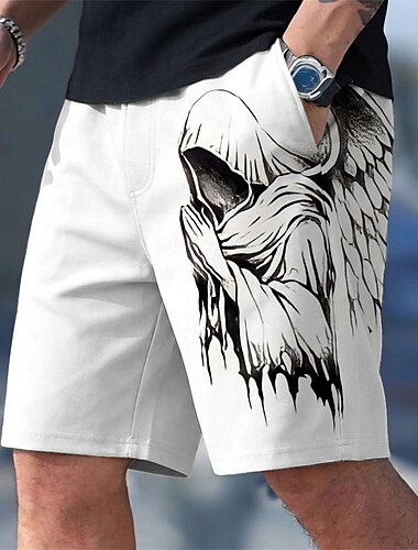  Herren Engel & Teufel Vintage Badehosen Badeanzüge Badeshorts Boardshorts Mittlere Taille Dunkler Gothic-Stil Outdoor Urlaub Alltagskleidung Seitentaschen Netzfutter Elastischer Kordelzug in der