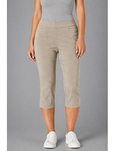 Dam Capribyxor Damasker Elegant Semester Grundläggande Vadlängd Hög midja Ensfärgat Komfort Elastisk Dagligen Svart Vit Kaki Sommar Vår Bodycon Top
