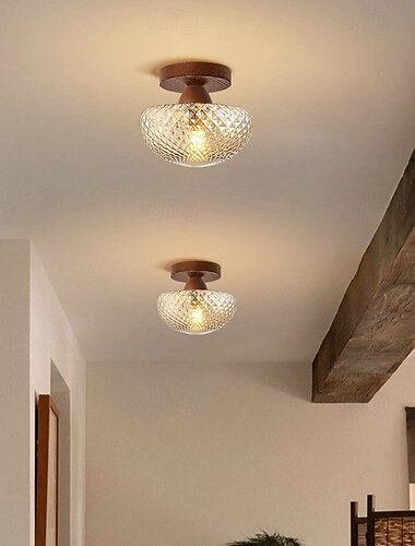  Modern mini-taklampa i glas, halvinfälld, taklampa i koppar, för hall, balkong, entré, foajé, trapphus, gång, loft, restaurang, pendellampa