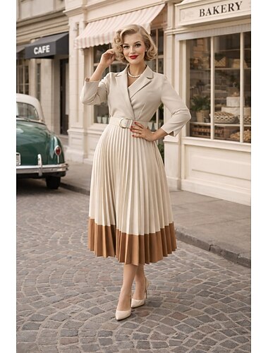  1950-tallet Retro / vintage Middag Kjoler Midjebelte Swing kjole Flettet Helfarge Trang og vid passform Huske Kostyme Dame Te Fest Retro-temafest Voksne Kjole Belte Vår sommer