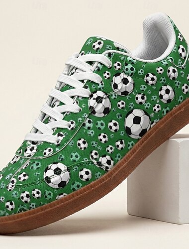  Groene casual sneakers voor heren met voetbalprint, vetersluiting, lichtgewicht, comfortabel, geschikt om mee te wandelen, voor voetbalfans, voor WK-wedstrijden, sportevenementen, reizen en dagelijks gebruik.