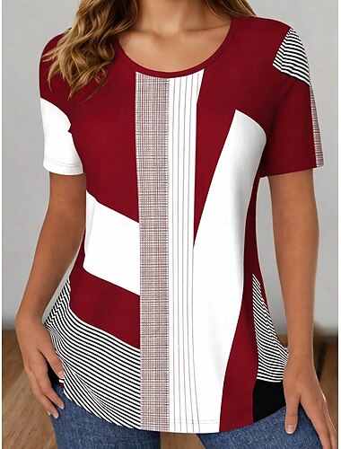  Giorno dell'Indipendenza Americana Per donna Maglietta Stampato Grafico Geometrico Astratto Elegante Classico Casual Manica Corta Girocollo Top Regolari Casuale Quotidiano Rosso Estate Primavera
