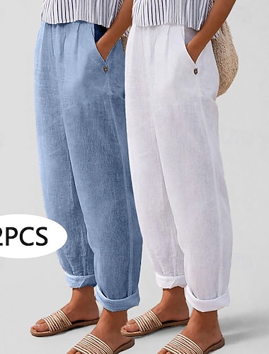  Pentru femei Pantaloni casual Pantaloni de vară 100% Βαμβάκι Pantaloni Decupați Vacanță De Bază Lungime până la glezne Talie Înaltă Simplu Buzunar Confort Απαλό Respirabil Inelastic Casual Zilnic De