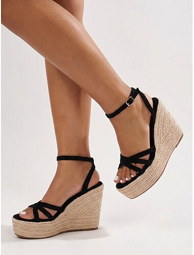  női fekete pántos espadrille éksarkú - kényelmes juta platform szandál tengerparti nyaraláshoz, nyári szabadtéri bulikhoz &bohém hajóút-öltözetek