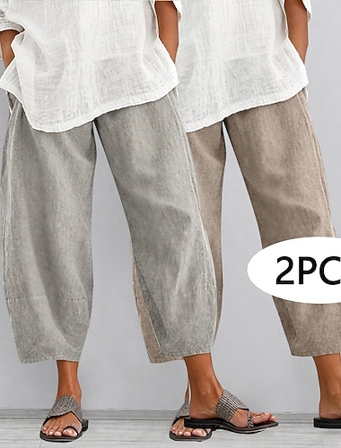  Damen Caprihose Freizeithose Sommershorts 100% Baumwolle Urlaub Basic Alltagstauglich Knöchellang Mittlere Taille Einfach Seitentaschen Elastischer Bund Komfort Atmungsaktivität Bequem Unelastisch