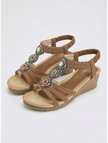  Aprikosfärgade bohemiska sandaler med ädelstenspärlor för kvinnor - juvelbesatt T-rem för resortsemestrar, strandbröllop &tropiska utflykter