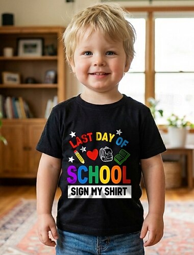  100% Cotone Bambini Ragazzi Nero Grafico Lettera Maglietta Blusa Girocollo Manica Corta All'aperto Abbigliamento Quotidiano Moda Streetwear Designer Stampa Estate Primavera