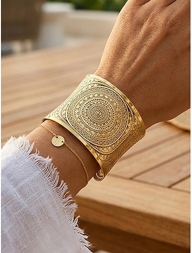  Dámský bohémský náramek z lehké slitiny, otevřený náramek ve zlaté a stříbrné barvě pro dovolenou na pláži, každodenní nošení, styl letovisek a letní šperky