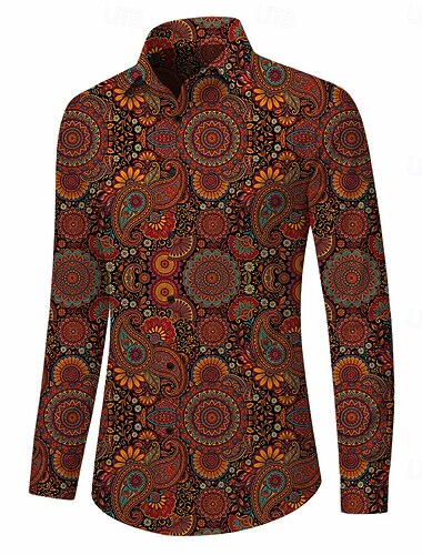  Rétro Vintage Années 1970 Chemise Chemise Aloha Manches longues Hippie Paisley Déguisement Homme Mascarade Festival de Musique Soirée Tenue quotidienne Adulte Chemise