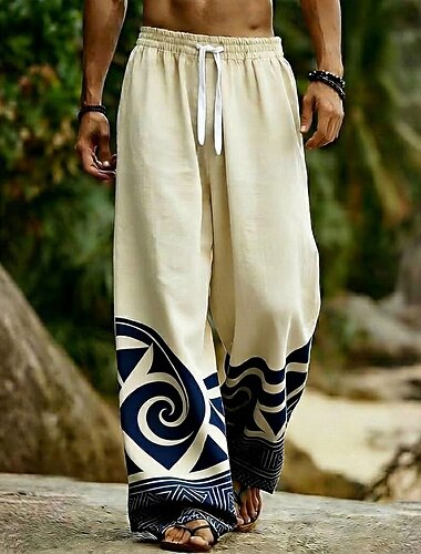  Homme Géométrique Ethnique Art abstrait Pantalons Pantalon décontracté Pantalons Amples Taille Moyenne Boho Vintage Rétro Maison Extérieur Vacances Taille élastique avec cordon de serrage Pantalon en