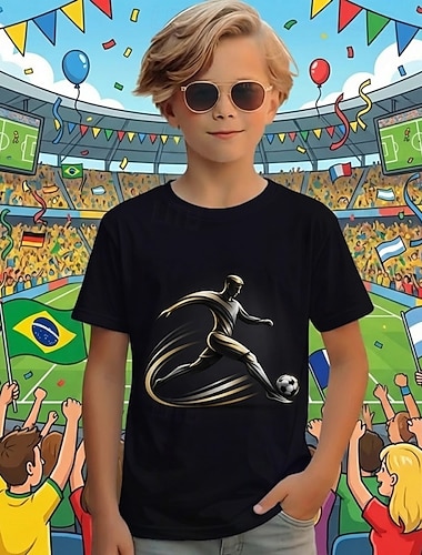  Jungen 3D Grafik Fußball T-Shirt Kurzarm 3D-Druck Sommer Frühling Sport Mode Streetwear Kinder 4-12 Jahre Rundhalsausschnitt Lässig Täglich Outdoor Normale Passform