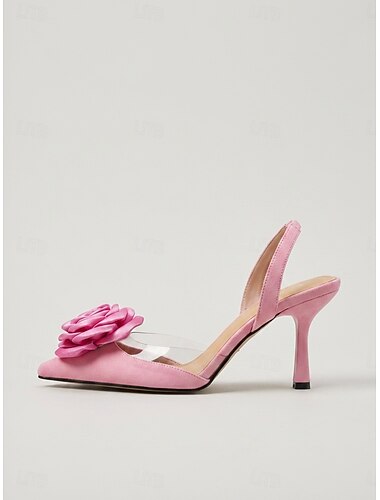  Roze damessandalen met hoge hakken en rozendetails - perfect voor diners in resorts en cocktailparty's.