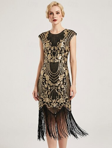  Möly 20s 1920-luku Retro / vintage Polvipituinen Mekko Hihaton Suuri Gatsby charleston Paljetti Tupsu Naamiaispuku Naisten Halloween Karnevaali Juhlat Aikuisten Leninki Kaikki vuodenajat