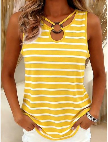  Dámské Očko nahoře Tunika Bez rukávů Poutko Grafika Geometrický Proužky stylové Klasické Bez rukávů Asymetrický Dlouhé topy Ležérní Denní Žlutá Léto Jaro