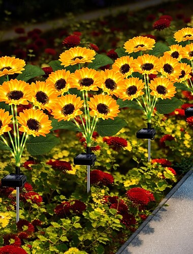  4 st soldrivna vattentäta 6-leds solroslampor, LED-svängande trädgårdsgång gräsmatta utomhus trädgårdsdekorationer, uteplats blomsterrabatt landskapsbelysning för fest, bröllop, festival