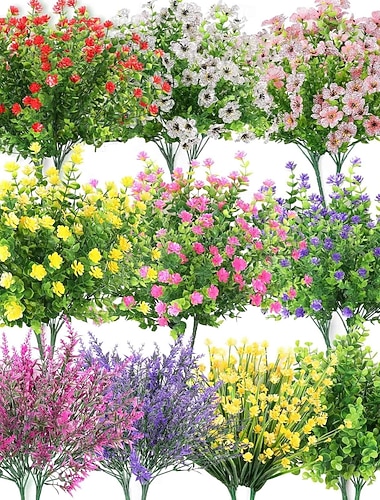  20 mazzi di fiori artificiali realistici per esterni, resistenti ai raggi UV e che non sbiadiscono, fiori finti con arbusti e piante artificiali in plastica per giardino, patio, veranda, fioriera,