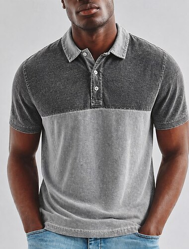  Homme Polo Chemise 100% coton délavée à l'acide Occasionnel Fête Col Rabattu Manche Courte Basique Moderne Bloc de Couleur Bloc de Couleur Boutons Printemps & Été Été Printemps Bleu Violet Vert Gris