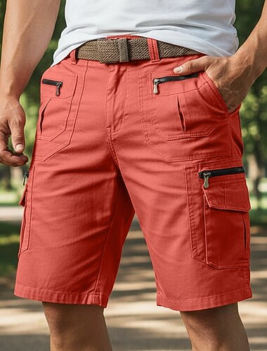  Homens Calças de carga Bermuda Cargo Calção Shorts casuais Bolsos Cintura elástica Tecido Cor Única Comprimento da panturrilha Casual Ao ar livre Streetwear Moda Roupa de rua Preto Laranja Sem