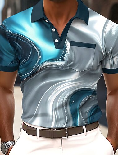  Per uomo Marmo Polo Manica Corta Magliette polo Camicie con Colletto Business Casual All'aperto Athleisure Abbigliamento quotidiano Stampa 3D Bottoni Estate Primavera Blu Viola Verde