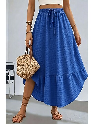  نسائي تنانير الوافل أنيق بوهيميا موضة كاجوال طويل للأرض وسط التنانير الرسم رباط مرونة الخصر حاشية غير منتظمة غير مطاطي مرن نسبياً مناسب للبس اليومي عطلة أزرق رمادي أخضر برتقالي الصيف بوليستر